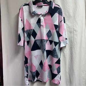 Yatta Golf Shirt Mens 2XL Pink Gray Geometric Triangle Print Polo Top Stretch